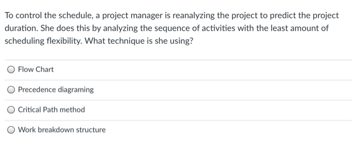 To control the schedule, a project manager is