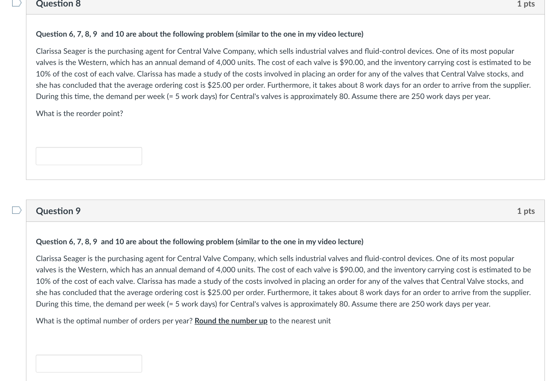 Question 6, 7, 8, 9 and 10 are about the