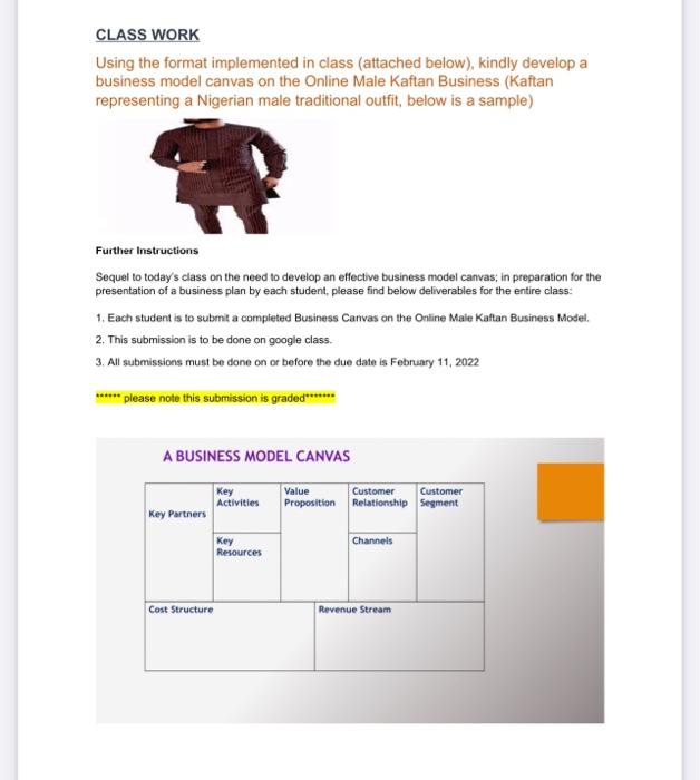 CLASS WORK Using the format implemented in class