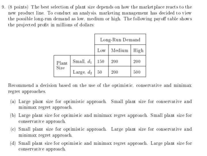 which is correct option? 9. (8 points) The best