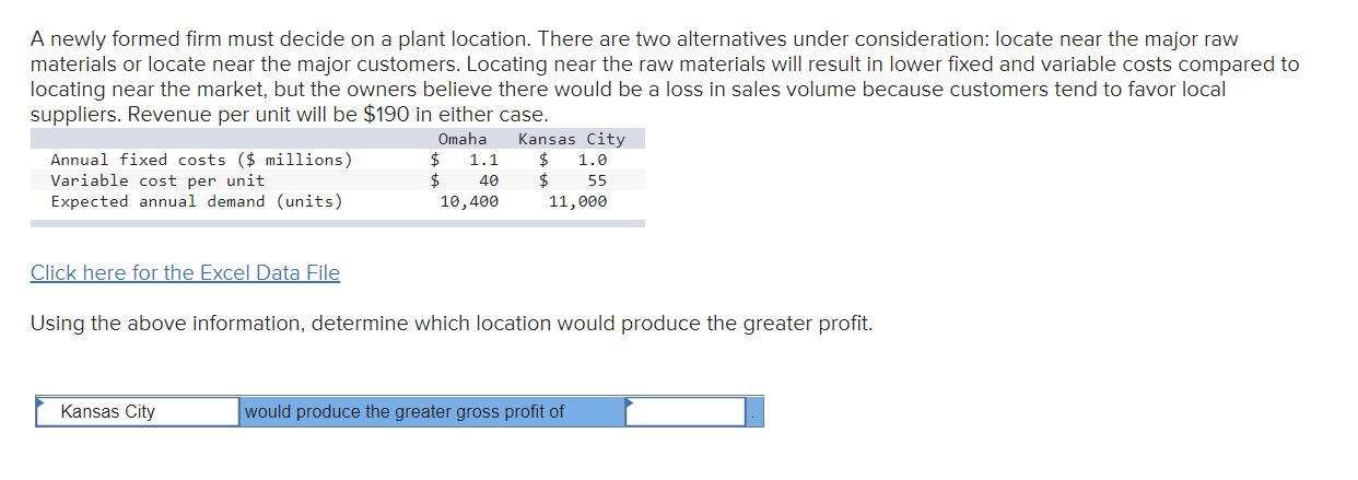 A newly formed firm must decide on a plant