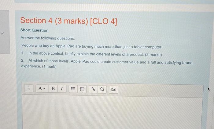 Section 4 (3 marks) [CLO 4] of Short Question