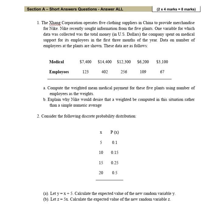 Section A - Short Answers Questions - Answer ALL