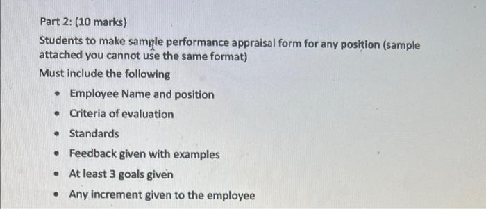 please provide me the sample Part 2: (10 marks)