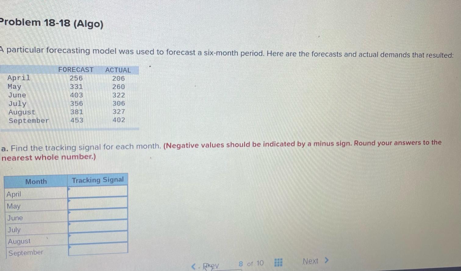 Problem 18-18 (Algo) A particular forecasting
