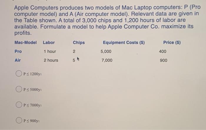 Apple Computers produces two models of Mac Laptop