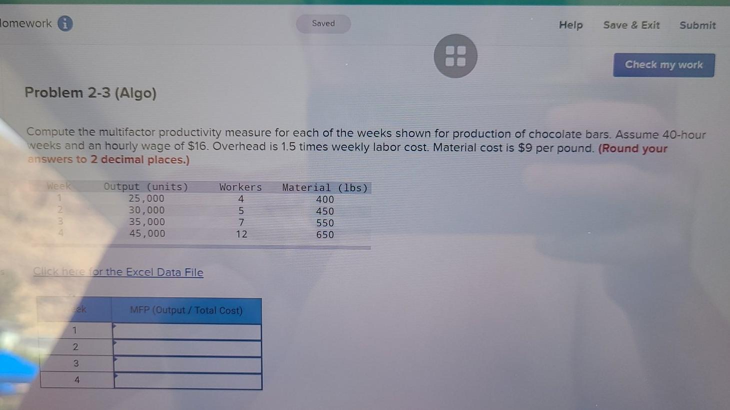 Homework Saved Help Save & Exit Submit Check my