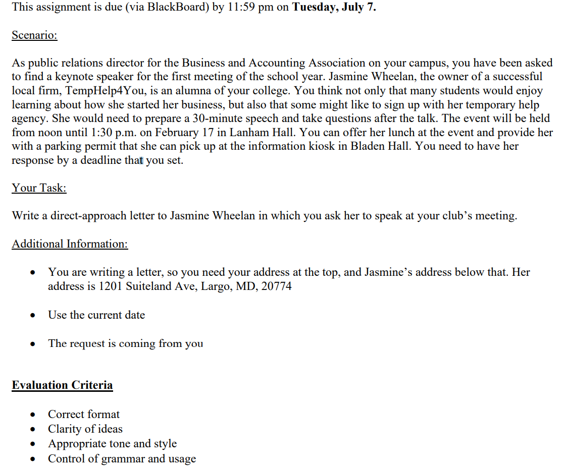 This assignment is due (via BlackBoard) by 11:59