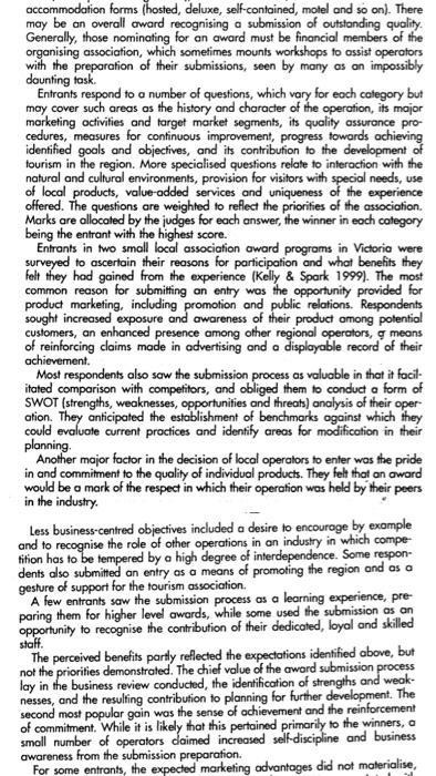 Local tourism awards Among the responsibilities