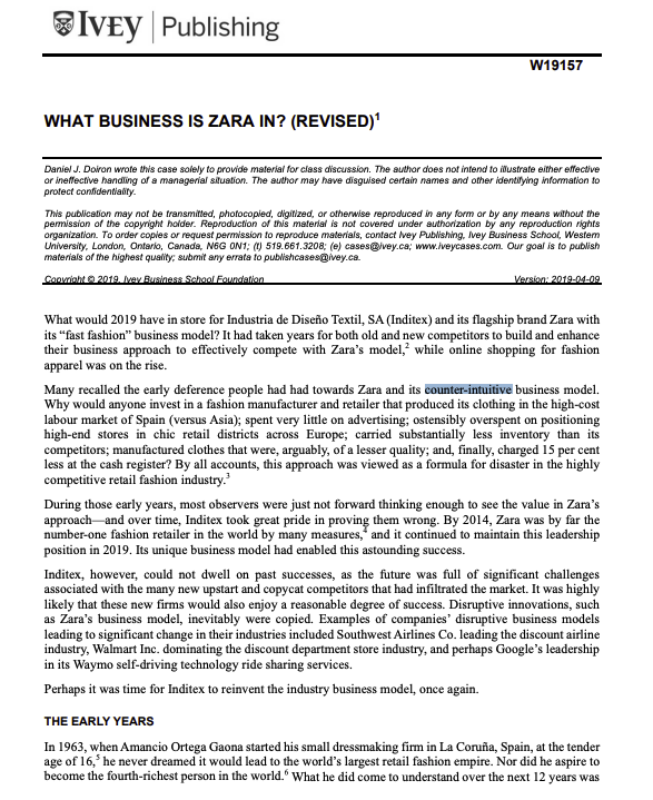 The second paragraph of the case about Zara calls