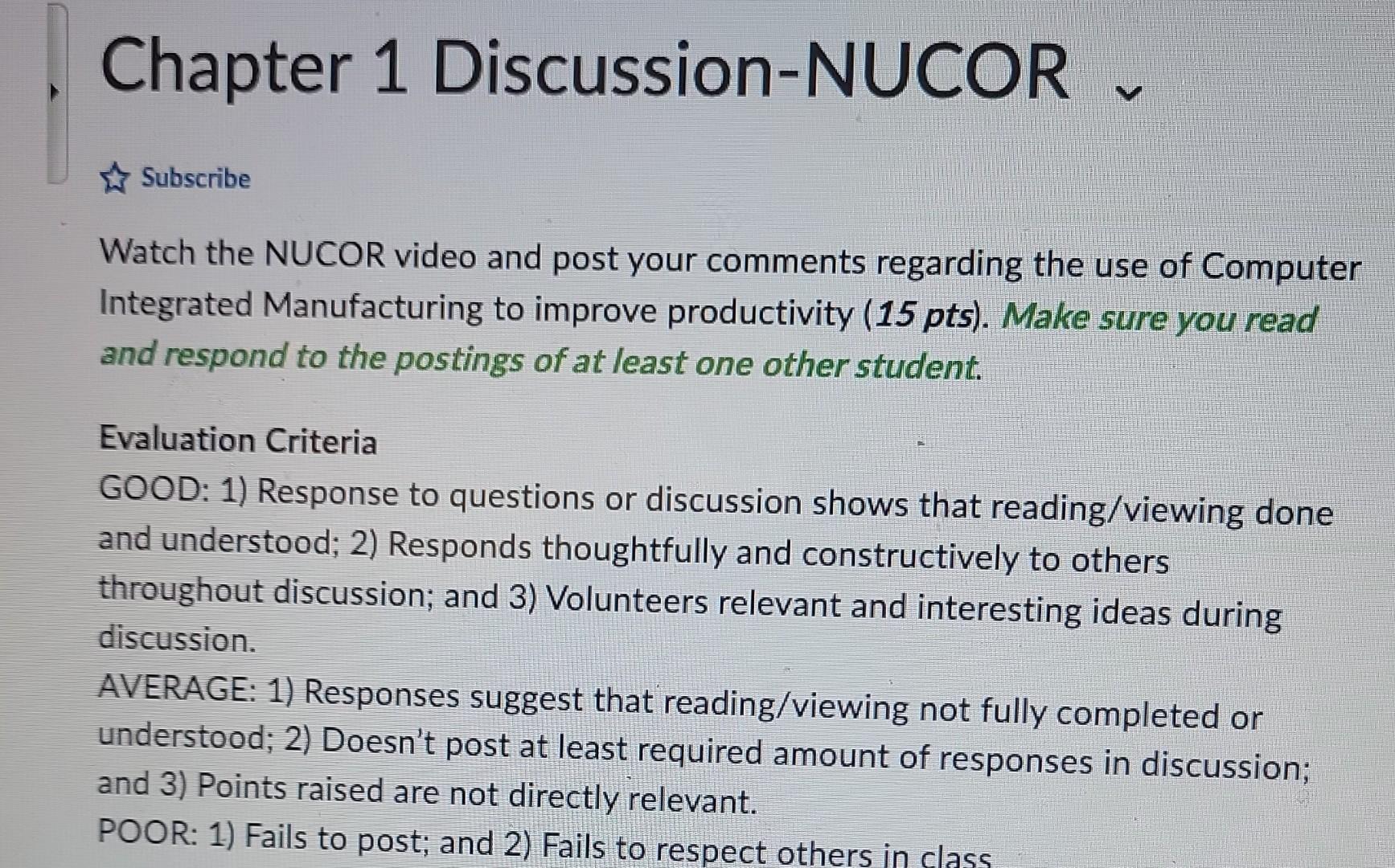Chapter 1 Discussion-NUCOR Subscribe Watch the