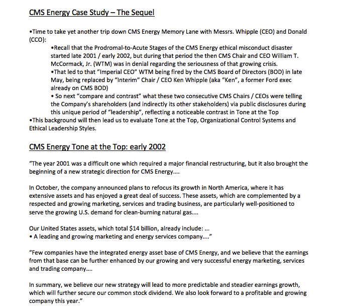 Read and Integrate the CMS Energy Case Study (The