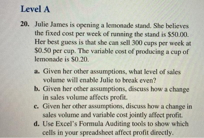 Problem 2.20 a, b, c (p. 61) Inputs Fixed cost