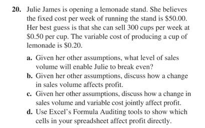 Problem 2.20 a, b, c (p. 61) Inputs Fixed cost