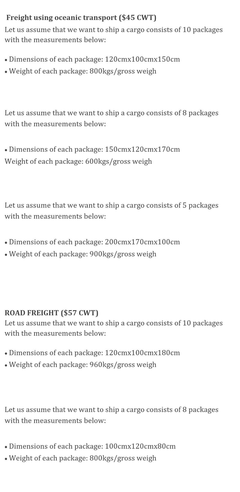 Use CBM methodology Air freight using weight