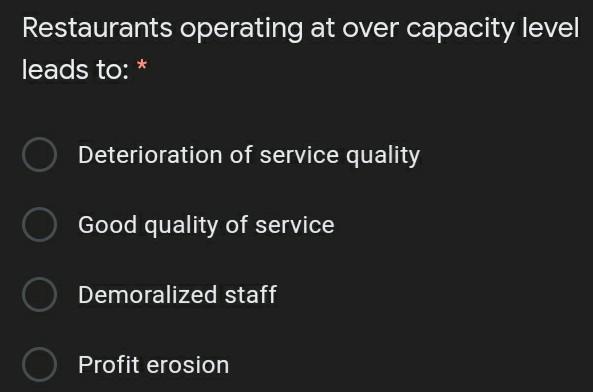 Restaurants operating at over capacity level