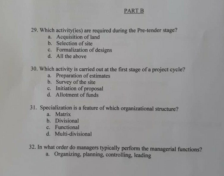 Construction Management questions PART B 29.