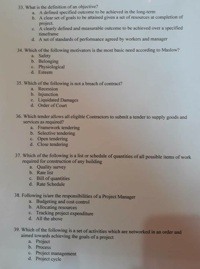 Construction Management questions PART B 29.