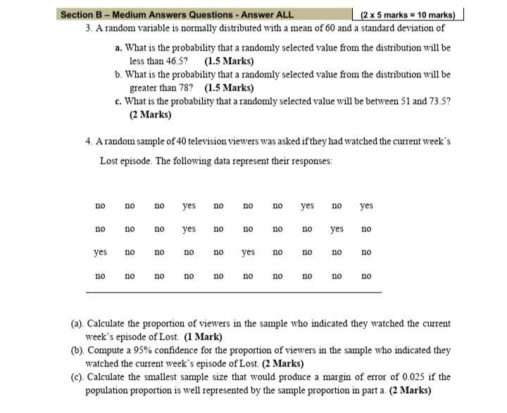 Section B - Medium Answers Questions - Answer ALL