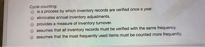 Cycle counting: is a process by which inventory