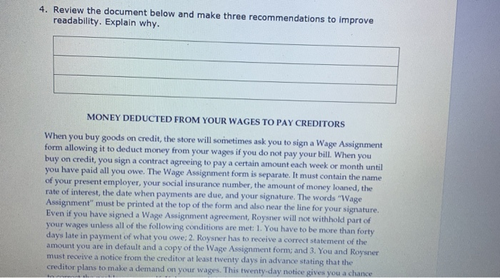 4. Review the document below and make three