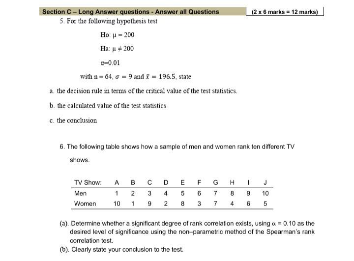 | (2 x 6 marks = 12 marks) | Section C-Long