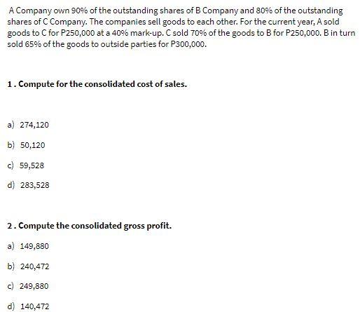 A Company own 90% of the outstanding shares of B