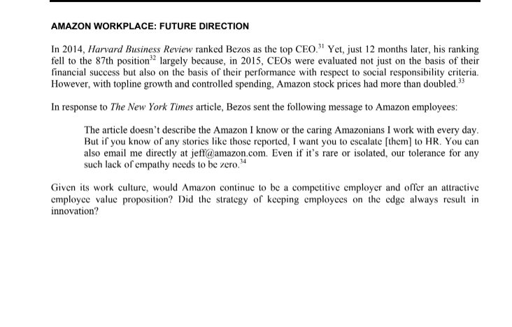 3. What should Amazon do going forward? WORKPLACE