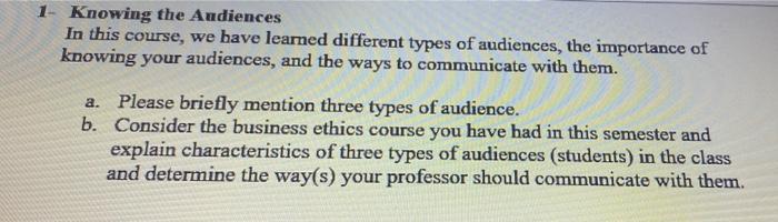 1. Knowing the Audiences In this course, we have