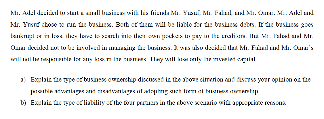 write in word (text) Mr. Adel decided to start a