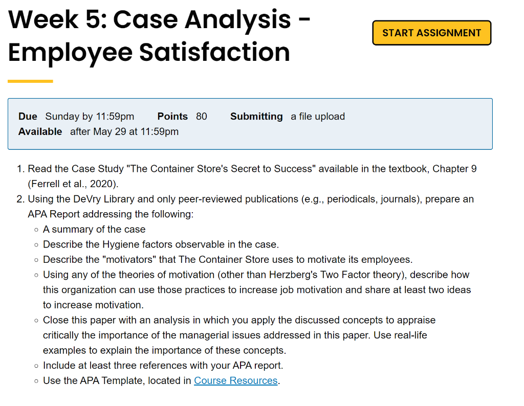 Week 5: Case Analysis - Employee Satisfaction
