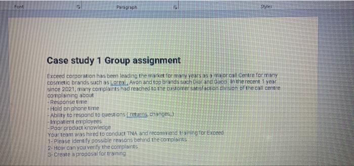 Font Paragraph Styles Case study 1 Group