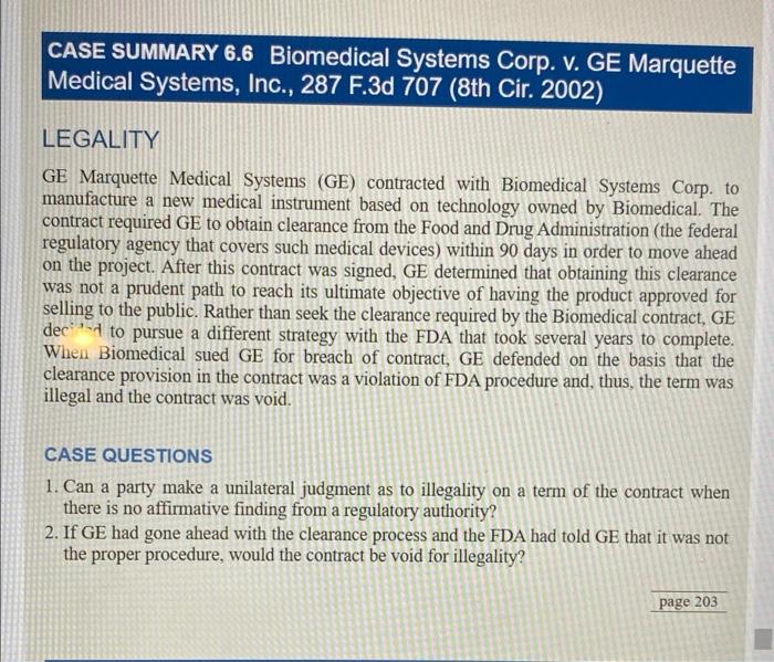 please answer 1 and 2 CASE SUMMARY 6.6 Biomedical