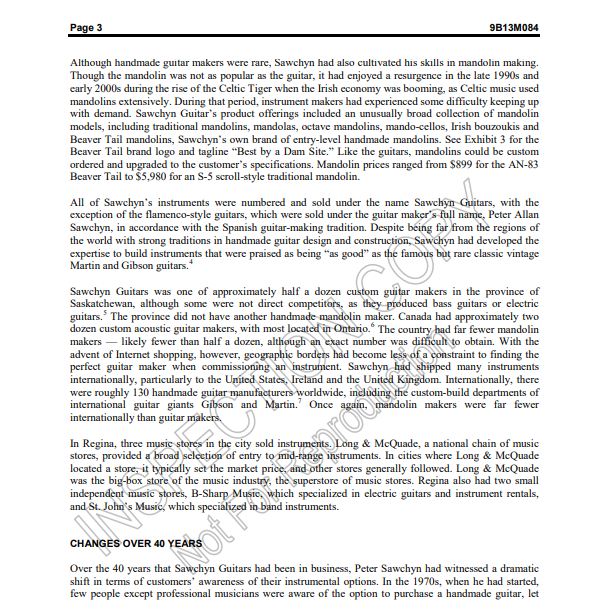 Sawchyn Guitars Case Study Questions: Who are the