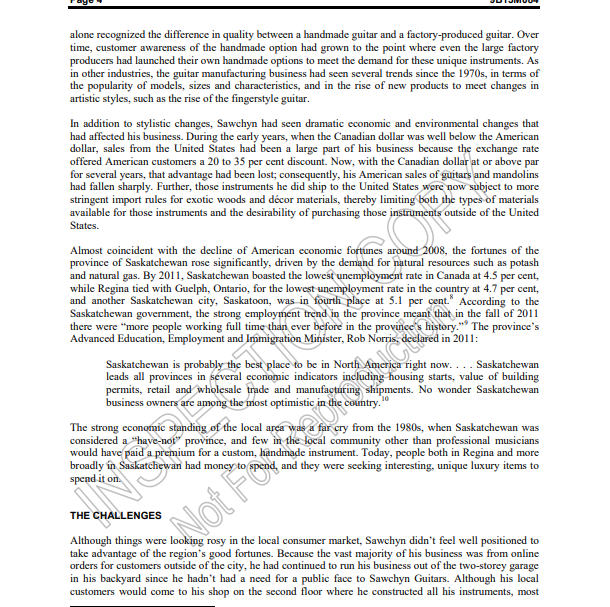 Sawchyn Guitars Case Study Questions: Who are the