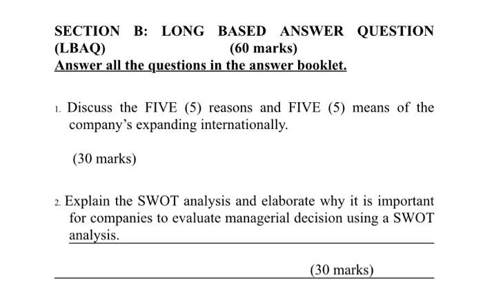 plaease fast last q th SECTION B: LONG BASED