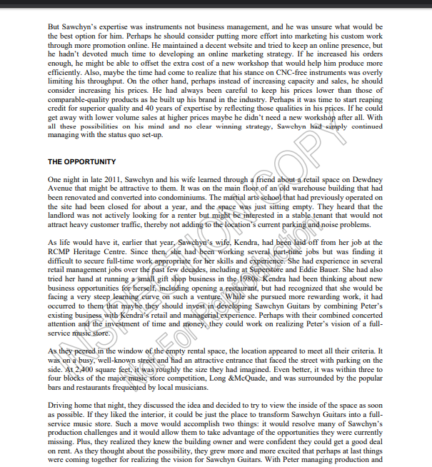 Sawchyn Guitars Case Study Questions: Who are the