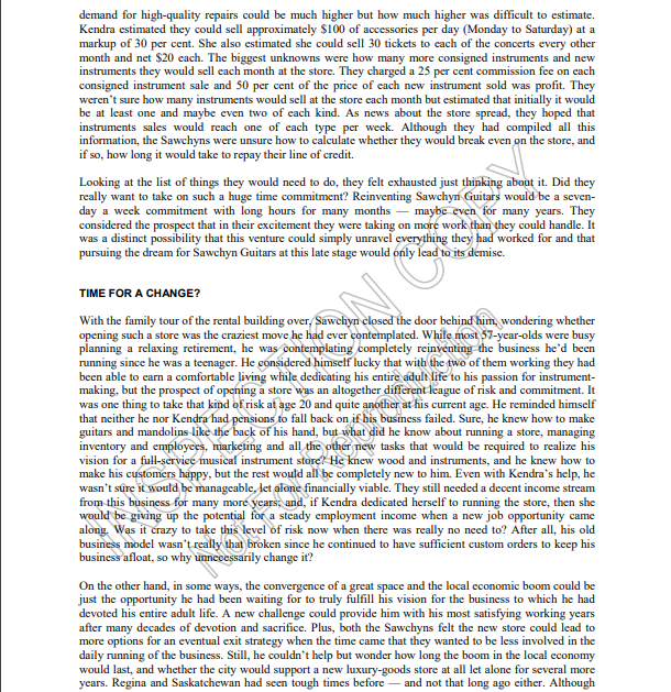 Sawchyn Guitars Case Study Questions: Who are the