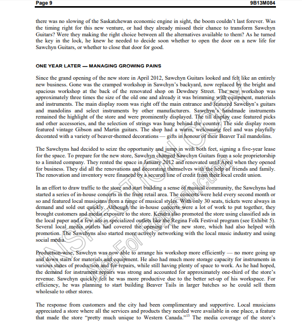 Sawchyn Guitars Case Study Questions: Who are the