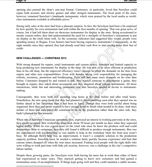 Sawchyn Guitars Case Study Questions: Who are the