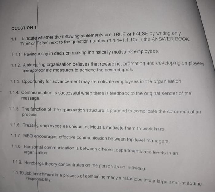 answer question 1 QUESTION 1 1.1. Indicate
