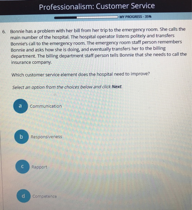 Professionalism: Customer Service MY PROGRESS-29%