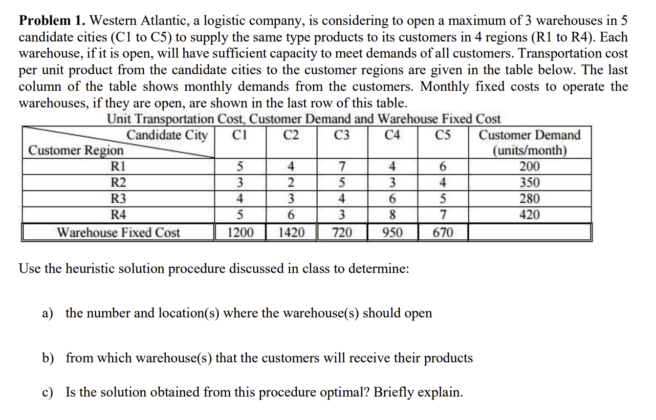 Problem 1. Western Atlantic, a logistic company,