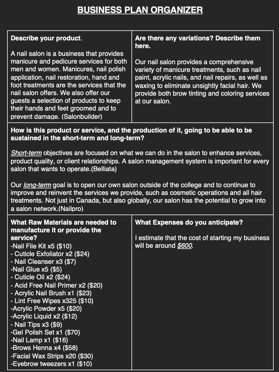 What to do?: Production Plan Describe the process