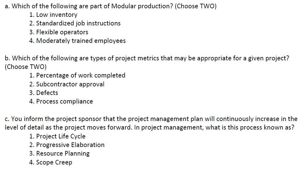 a. Which of the following are part of Modular