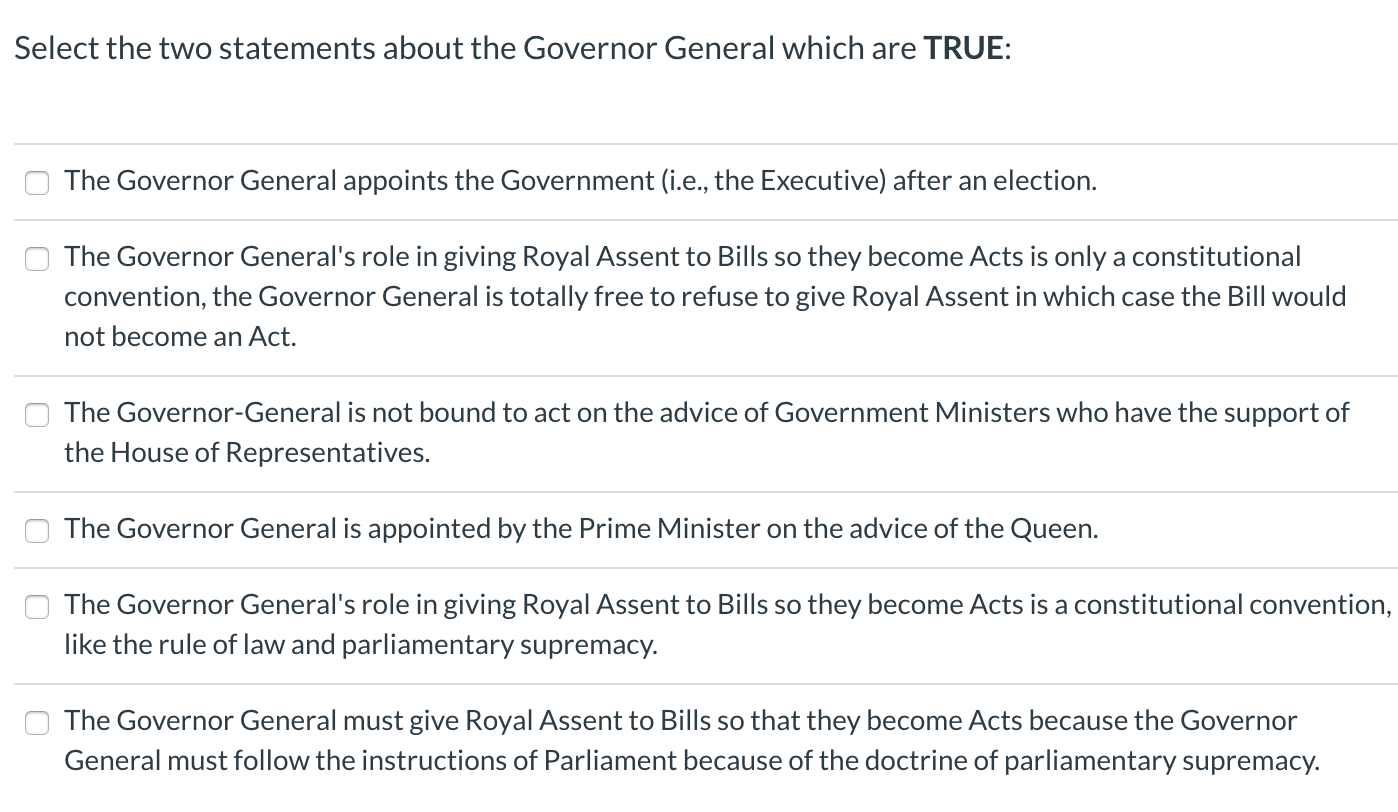 Select the two statements about the Governor