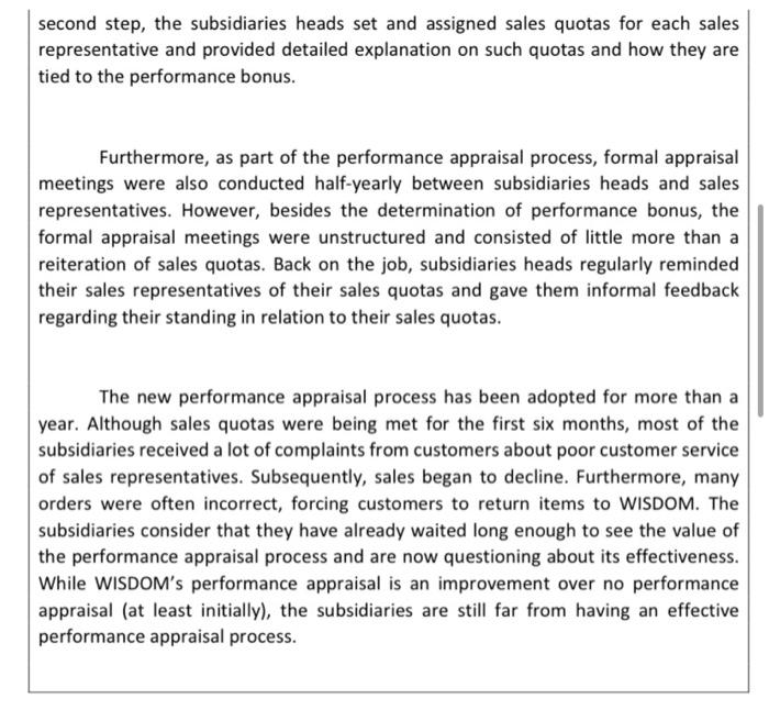 Performance Management at WISDOM Co Ltd You are a