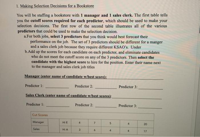 1. Making Selection Decisions for a Bookstore You