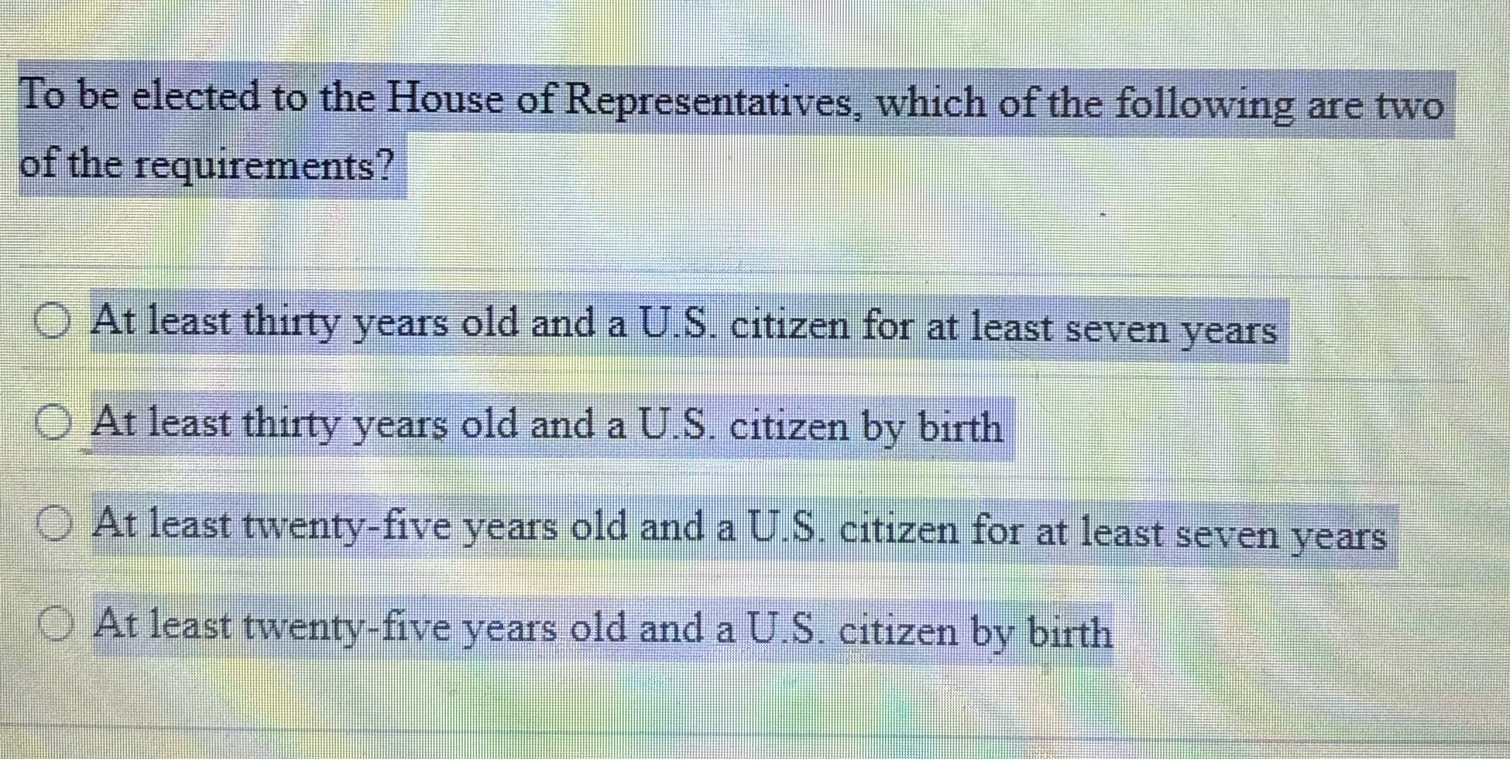 To be elected to the House of Representatives,