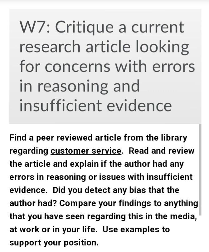 W7: Critique a current research article looking